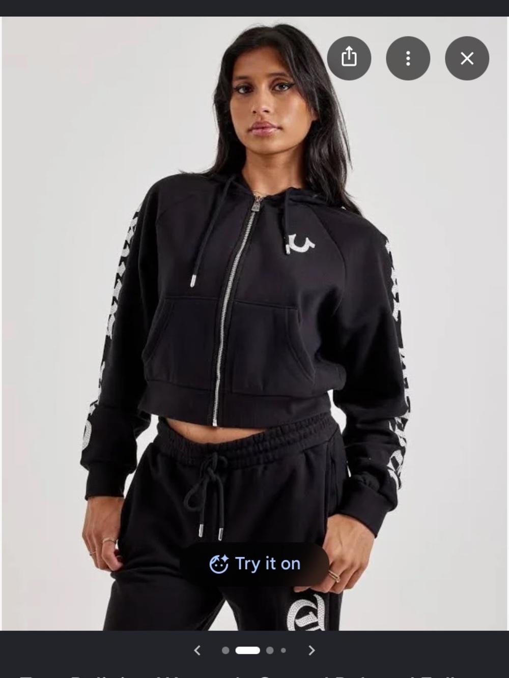 True Religion Black Zip-Up Hoodie with White Script Logo